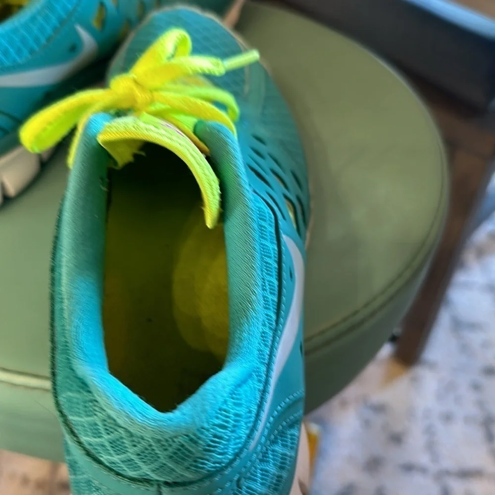 Nike running shoes, aqua blue, yellow, white size 9.5